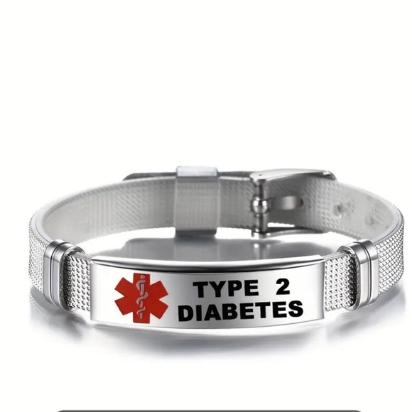 Medical Alert Type 2 Diabetes Steel Bracelet - Picture 1 of 12